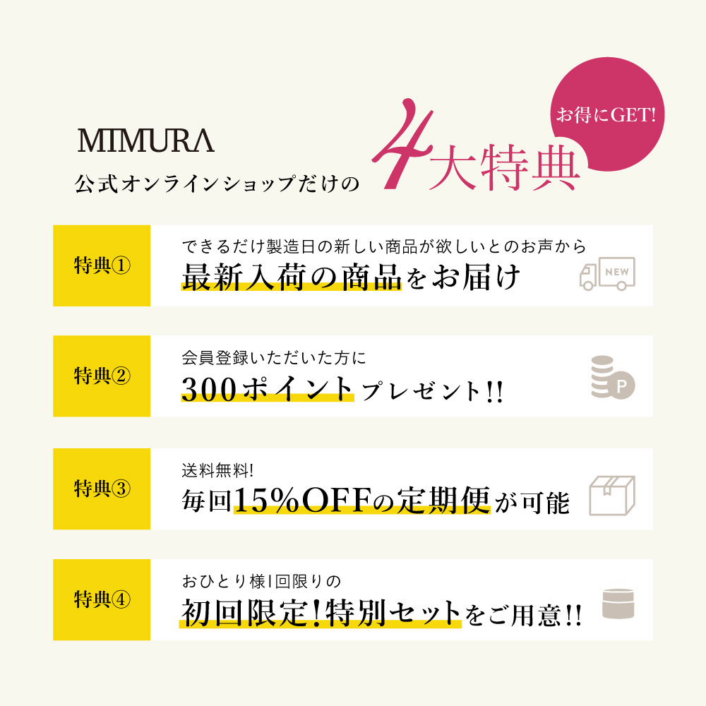 MIMURAサイトリニューアルの4大特典